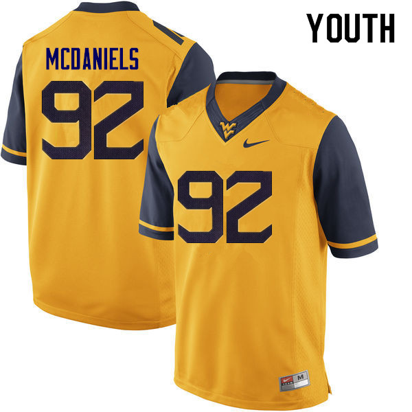 NCAA Youth Dalton McDaniels West Virginia Mountaineers Yellow #92 Nike Stitched Football College Authentic Jersey PT23H72XM